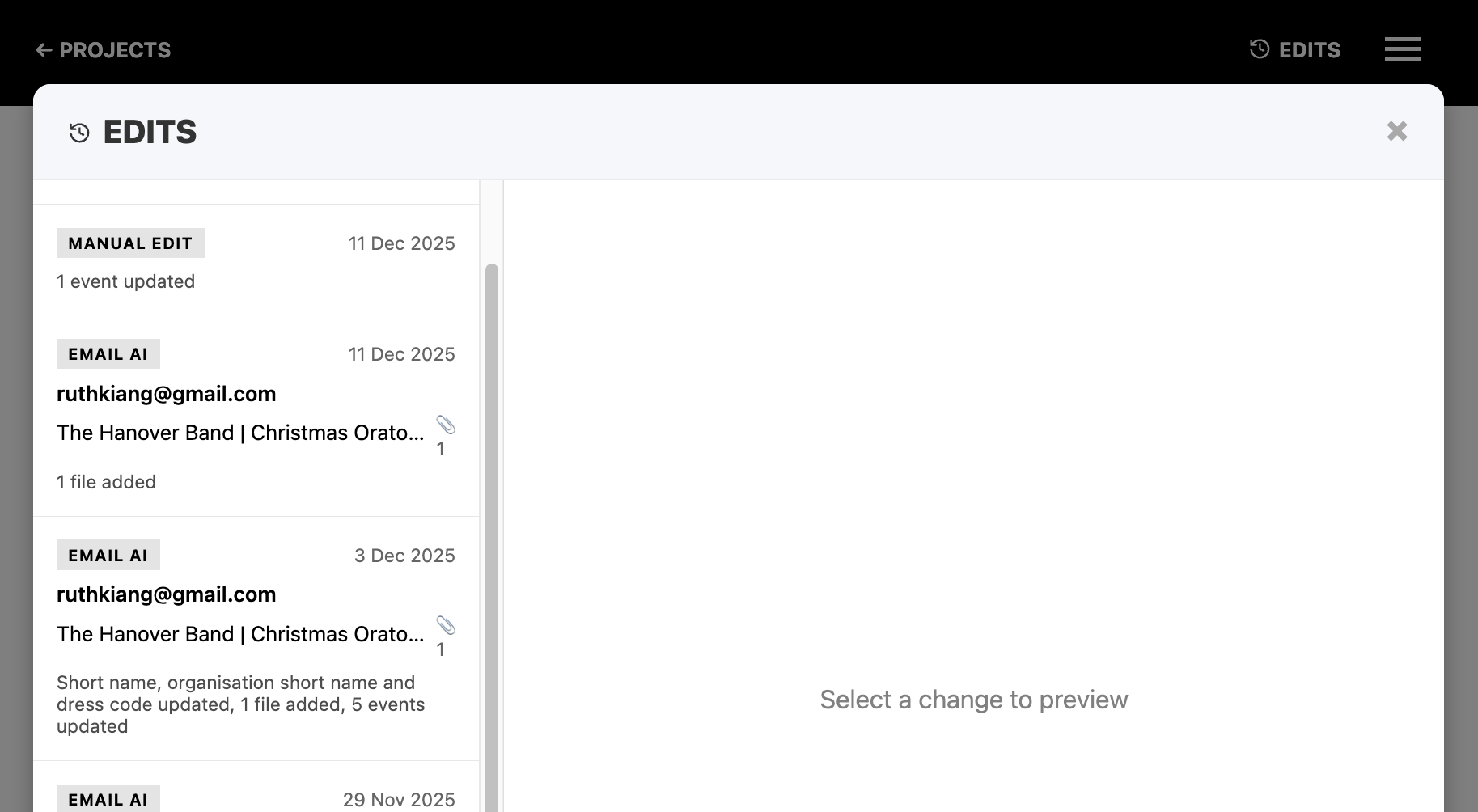 Amphora changelog and undo screenshot